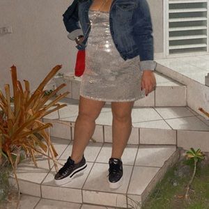 Sequins short cocktail dress. Plus size, xlarge.